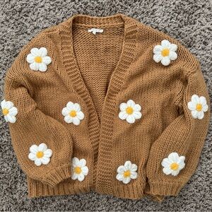 Brown Daisy Knit Cardigan
